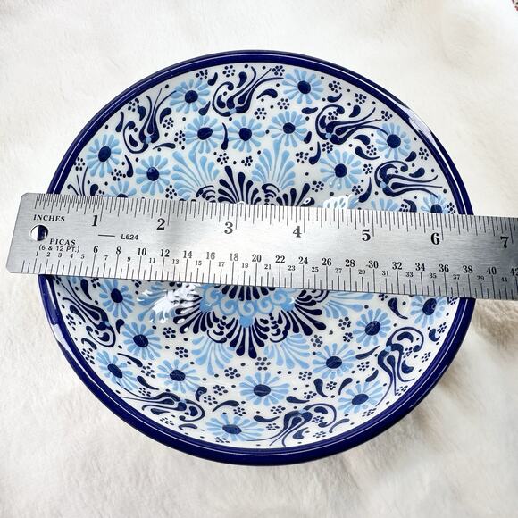 Vintage Turkish Grand Bazaar Ceramic Bowl Hand Painted Blue Floral Design - Picture 4 of 7
